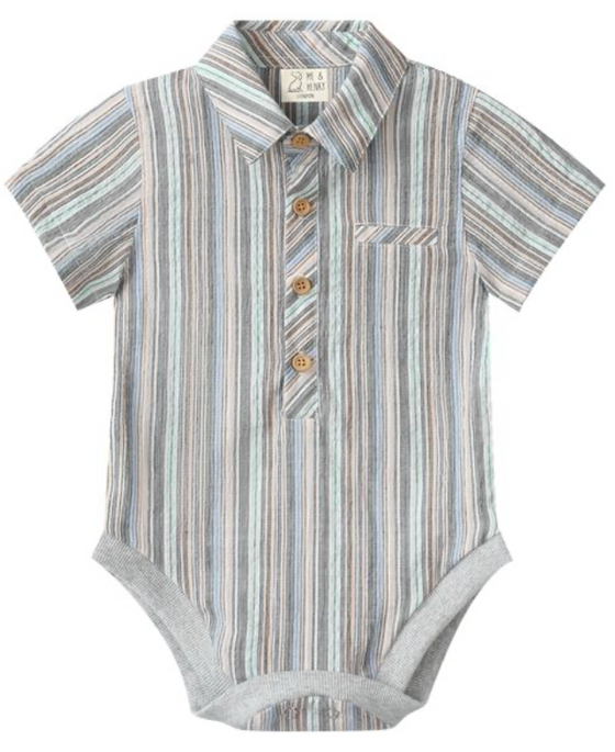 MULTI/BLUE BEIGE STRIPE HELFORD WOVEN ONESIE