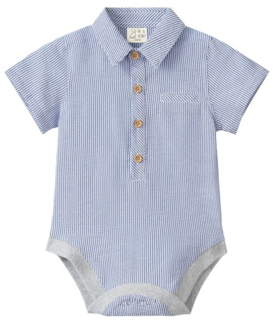 NAVY SEERSUCKER HELFORD WOVEN ONESIE