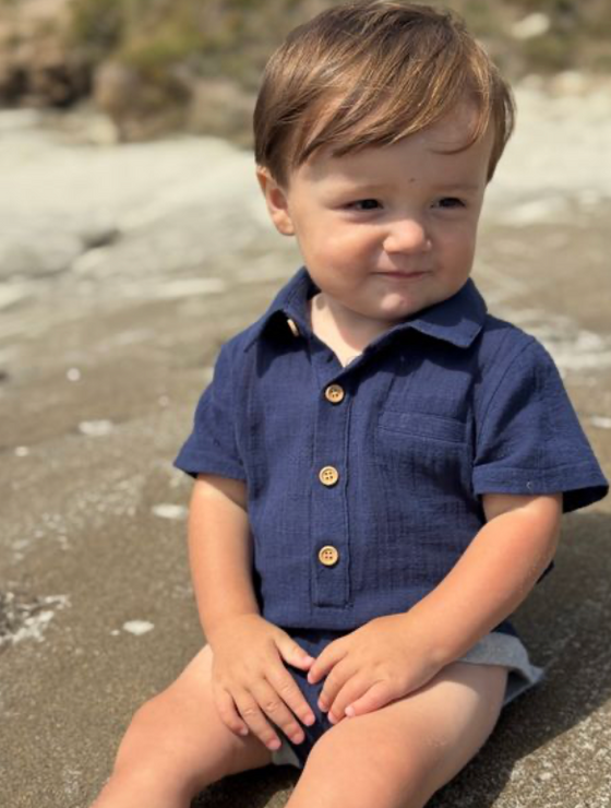 NAVY HELFORD WOVEN ONESIE