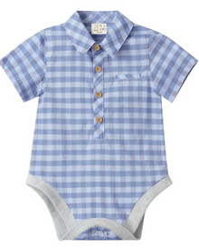  DARK CHAMBRAY PLAID HELFORD WOVEN ONESIE