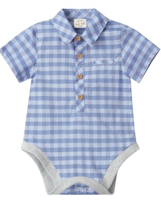 DARK CHAMBRAY PLAID HELFORD WOVEN ONESIE