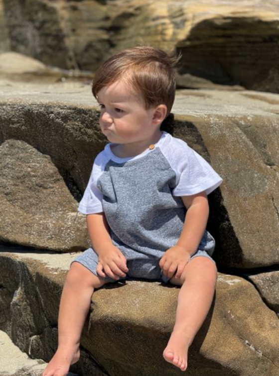 AFLOAT HEATHERED NAVY Raglan Romper