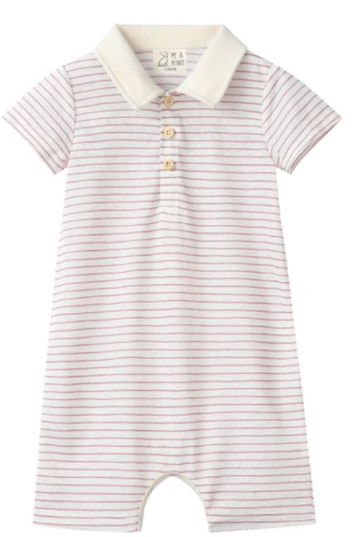 SALTASH THIN PINK STRIPE POLO  Romper