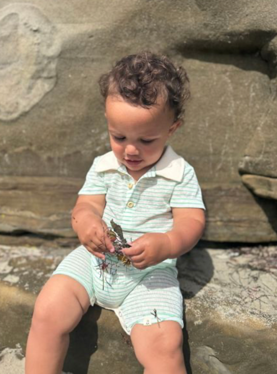 SALTASH THIN GREEN STRIPE POLO  Romper