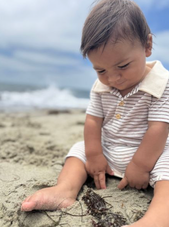 SALTASH THIN BEIGE STRIPE POLO  Romper