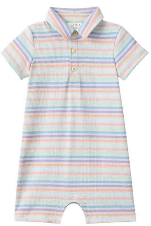 DRIFT PEACH MULTI STRIPE Polo Romper
