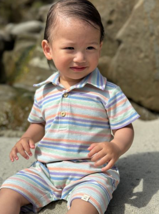 DRIFT PEACH MULTI STRIPE Polo Romper