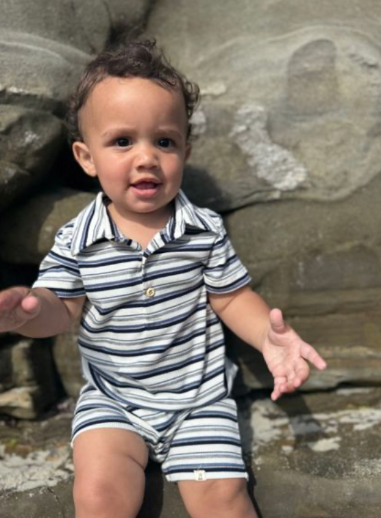 DRIFT GREY MULTI STRIPE Polo Romper