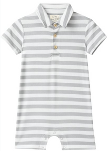  DRIFT GREY/WHITE STRIPE Polo Romper