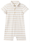 DRIFT BEIGE/WHITE STRIPE Polo Romper