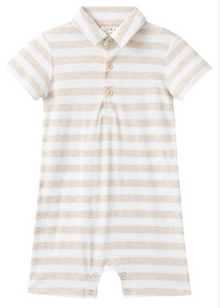  DRIFT BEIGE/WHITE STRIPE Polo Romper