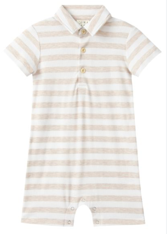 DRIFT BEIGE/WHITE STRIPE Polo Romper