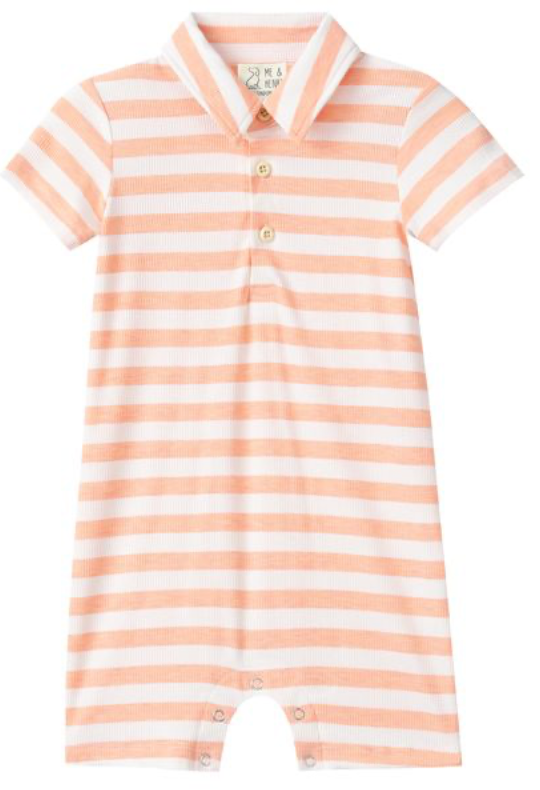 DRIFT PEACH/WHITE STRIPE Polo Romper