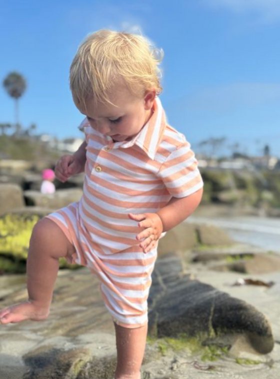 DRIFT PEACH/WHITE STRIPE Polo Romper