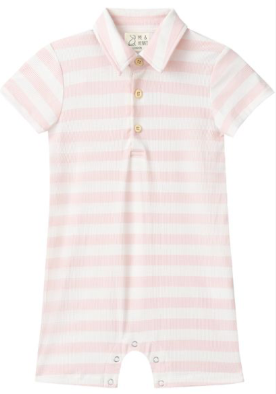 DRIFT PINK/WHITE STRIPE Polo Romper