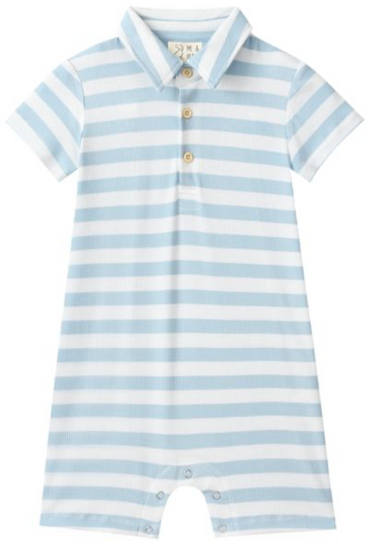 DRIFT PALE CHAMBRAY/WHITE STRIPE Polo Romper – Me & Henry