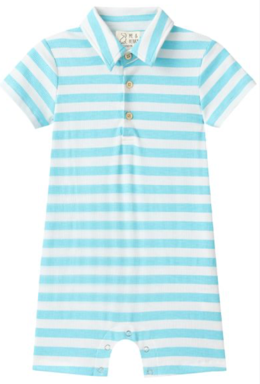 DRIFT TURQUOISE /WHITE STRIPE Polo Romper
