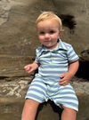 DRIFT CHAMBRAY/BLUE STRIPE Polo Romper