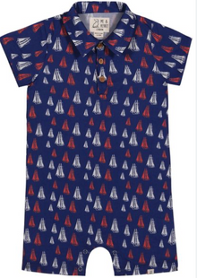  MOLOKAI RED/WHITE/BLUE SAILBOATS PRINTED WOVEN ROMPER