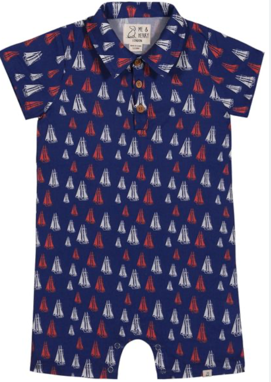 MOLOKAI RED/WHITE/BLUE SAILBOATS PRINTED WOVEN ROMPER