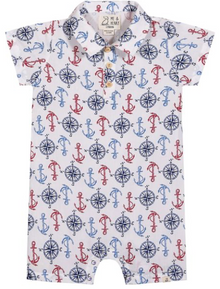  MOLOKAI RED/WHITE/BLUE ANCHORS PRINTED WOVEN ROMPER