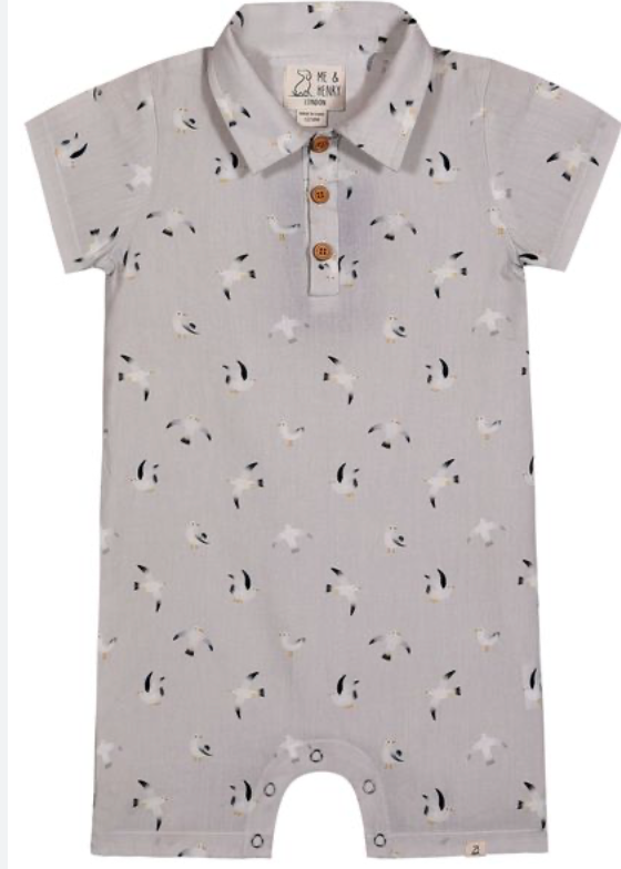 MOLOKAI GREY SEAGULLS PRINTED WOVEN ROMPER