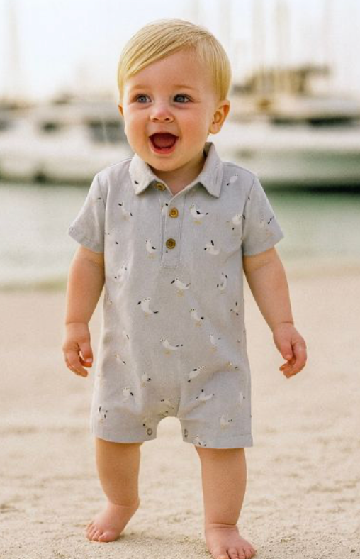 MOLOKAI GREY SEAGULLS PRINTED WOVEN ROMPER