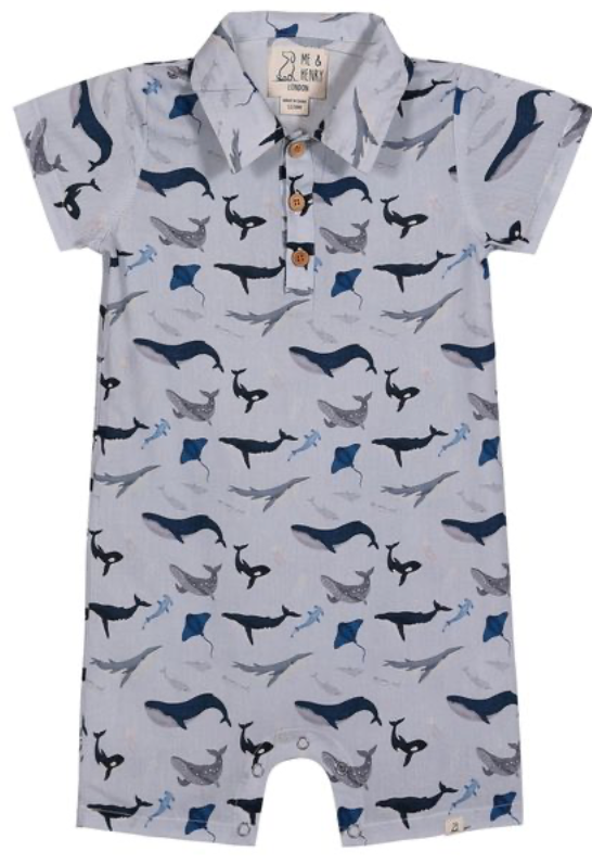 MOLOKAI BLUE WHALE PRINTED WOVEN ROMPER