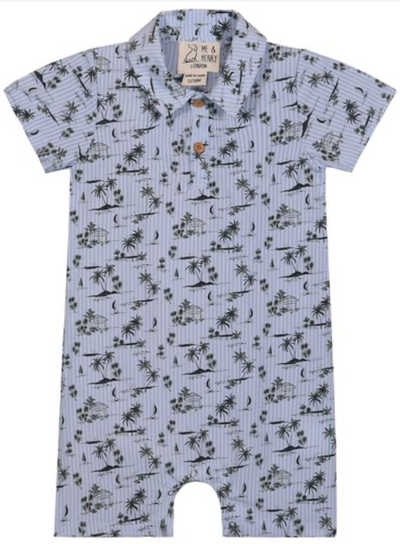MOLOKAI CHAMBRAY ISLAND PRINTED WOVEN ROMPER
