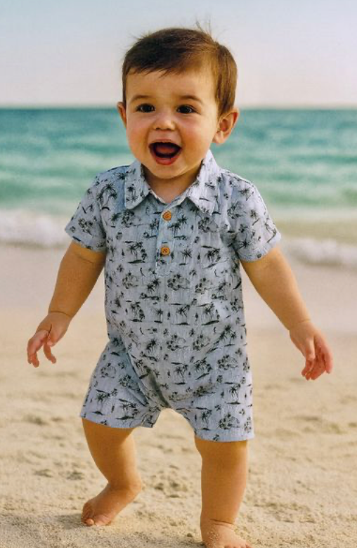 MOLOKAI CHAMBRAY ISLAND PRINTED WOVEN ROMPER