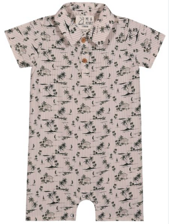 MOLOKAI BEIGE ISLAND PRINTED WOVEN ROMPER