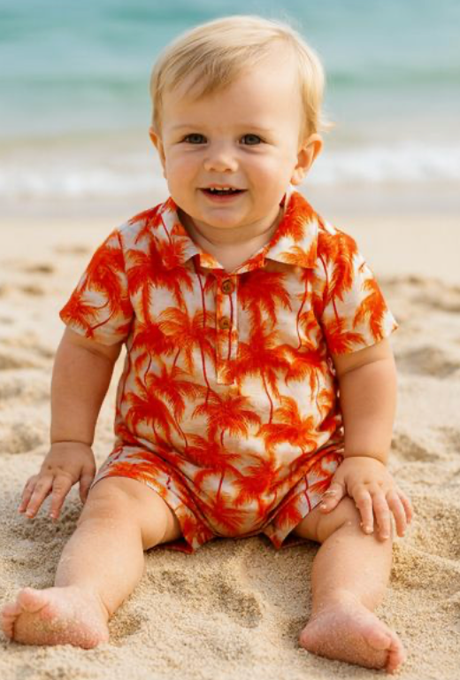 MOLOKAI DUSK PALMS PRINTED WOVEN ROMPER