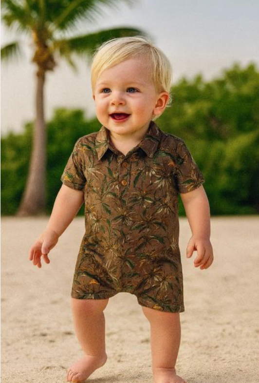 MOLOKAI BEIGE FLORAL PRINTED WOVEN ROMPER