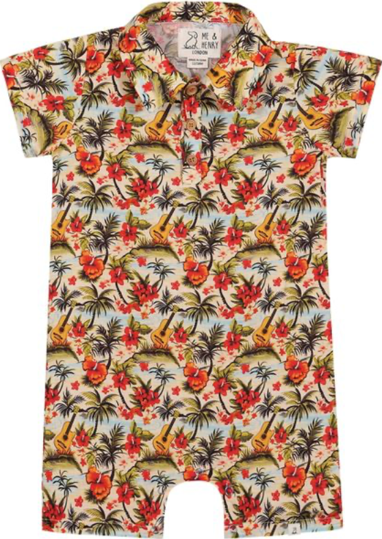 MOLOKAI HAWAIIAN MUSIC PRINTED WOVEN ROMPER
