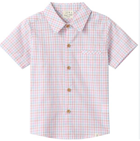 PINK/PEACH BLUE PLAID NEWPORT WOVEN SHIRT