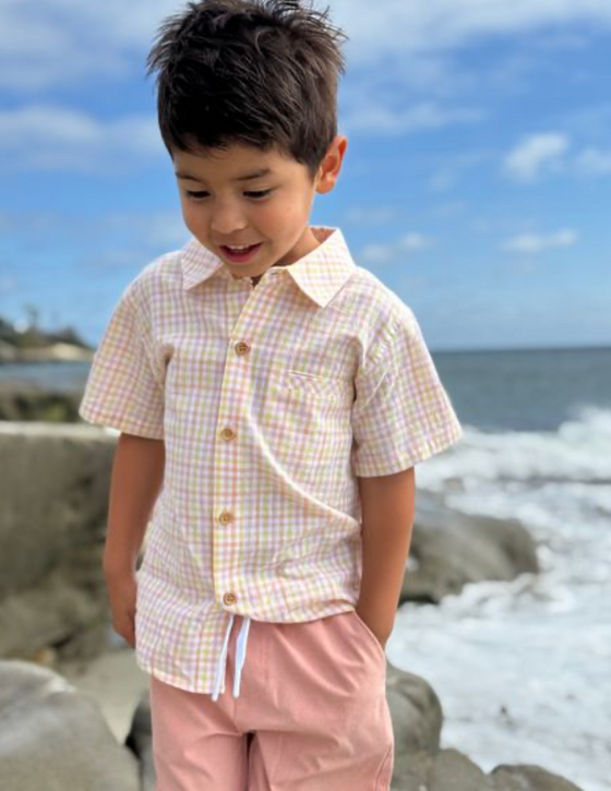 PEACH/ LEMON PLAID  NEWPORT WOVEN SHIRT
