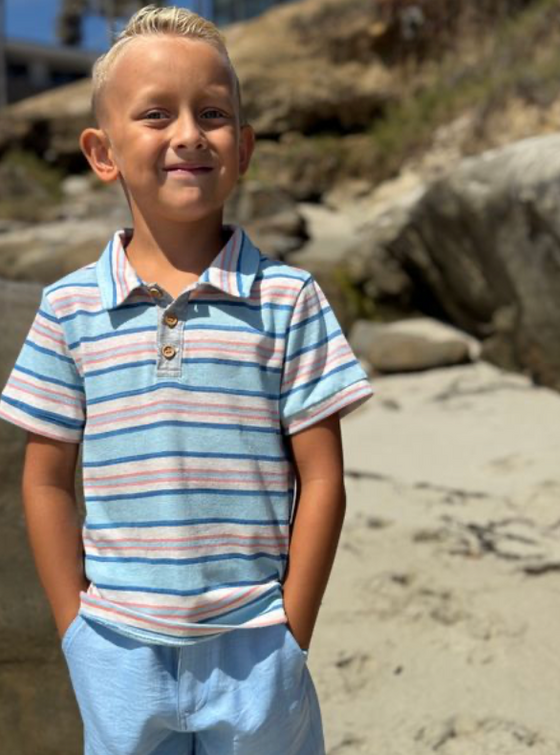 POLREATH Blue/Pink Stripe Polo
