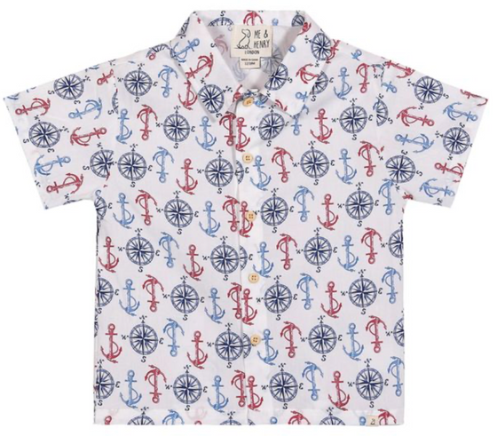 MAUI RED/WHITE/BLUE ANCHORS PRINTED WOVEN SHIRT
