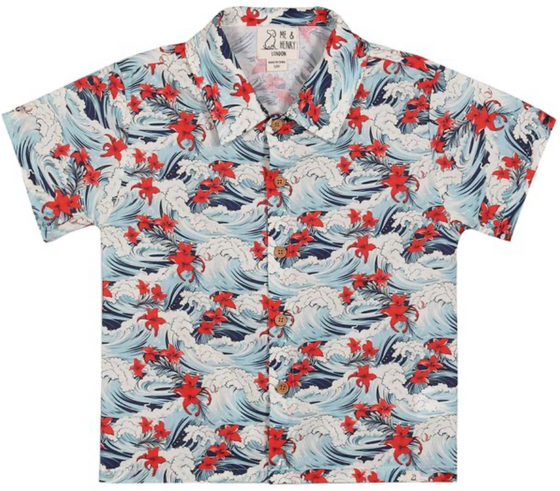 MAUI HAWAIIAN WAVES PRINTED WOVEN SHIRT