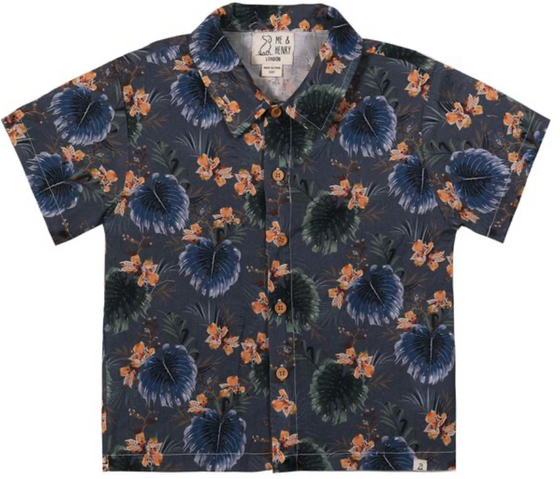 MAUI NAVY FLORAL PRINTED WOVEN SHIRT