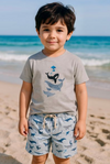 MAHALO BLUE WHALE PRINTED WOVEN SHORTS