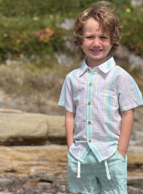 CREW WOVEN GREEN TEXTURED PLAID SHORTS