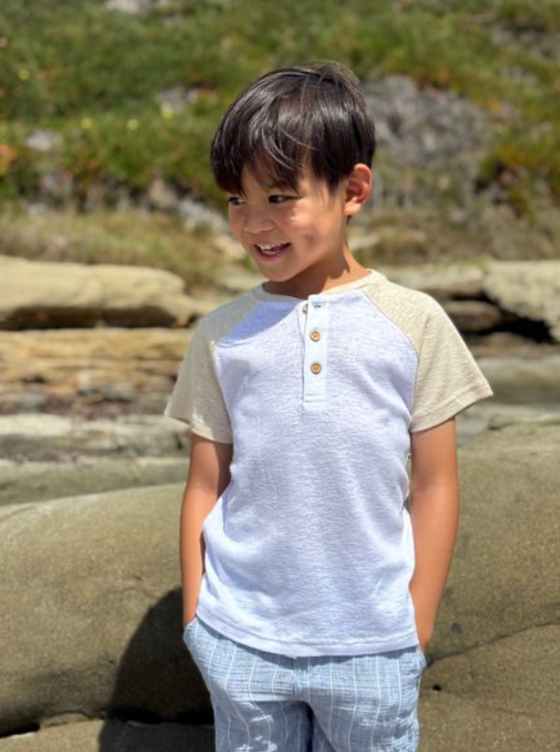 BEACON White/Beige Raglan Henley
