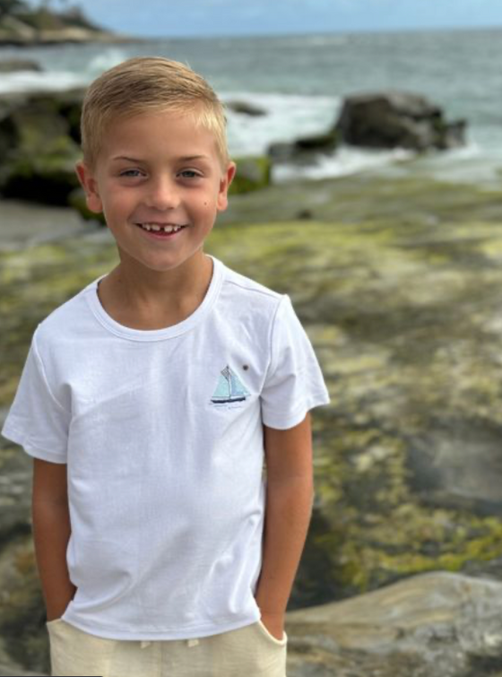 MARINE WHITE SAILBOAT  Embroidered Tee
