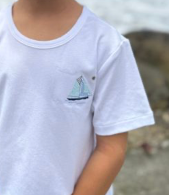MARINE WHITE SAILBOAT  Embroidered Tee