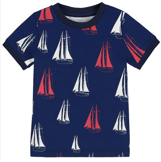 MOUSEHOLE RED/WHITE/BLUE SAILBOATS All over Printed Tee