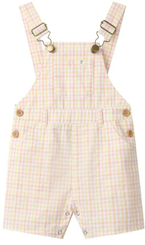 GALLEON PEACH/LEMON PLAID Woven Overalls