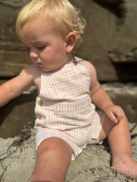 GALLEON PEACH/LEMON PLAID Woven Overalls