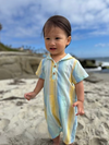 NEWLYN LEMON/BLUE Stripe Hooded Woven Romper