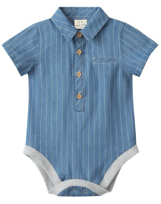 DARK CHAMBRAY STRIPE HELFORD WOVEN ONESIE